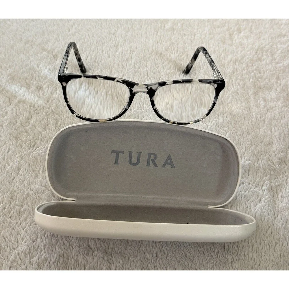 ⁠Tura Eyeglasses Frames 3JX1218 Black White Tortoise Square 49-18-135 With Case